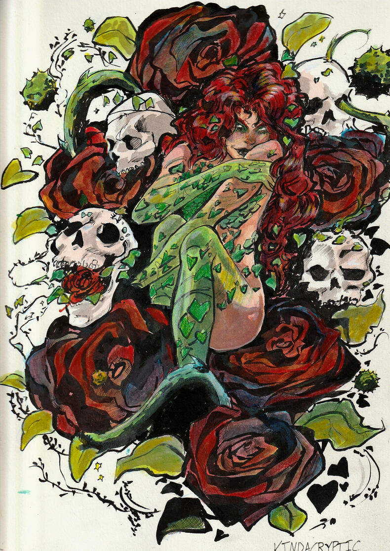9 × 12 Poison Ivy Commission Watercolor + Pencil Crayon