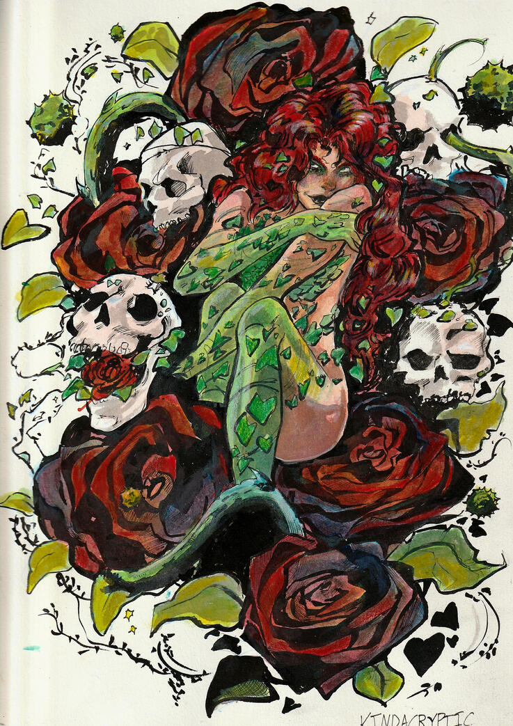 9 × 12 Poison Ivy Commission Watercolor + Pencil Crayon